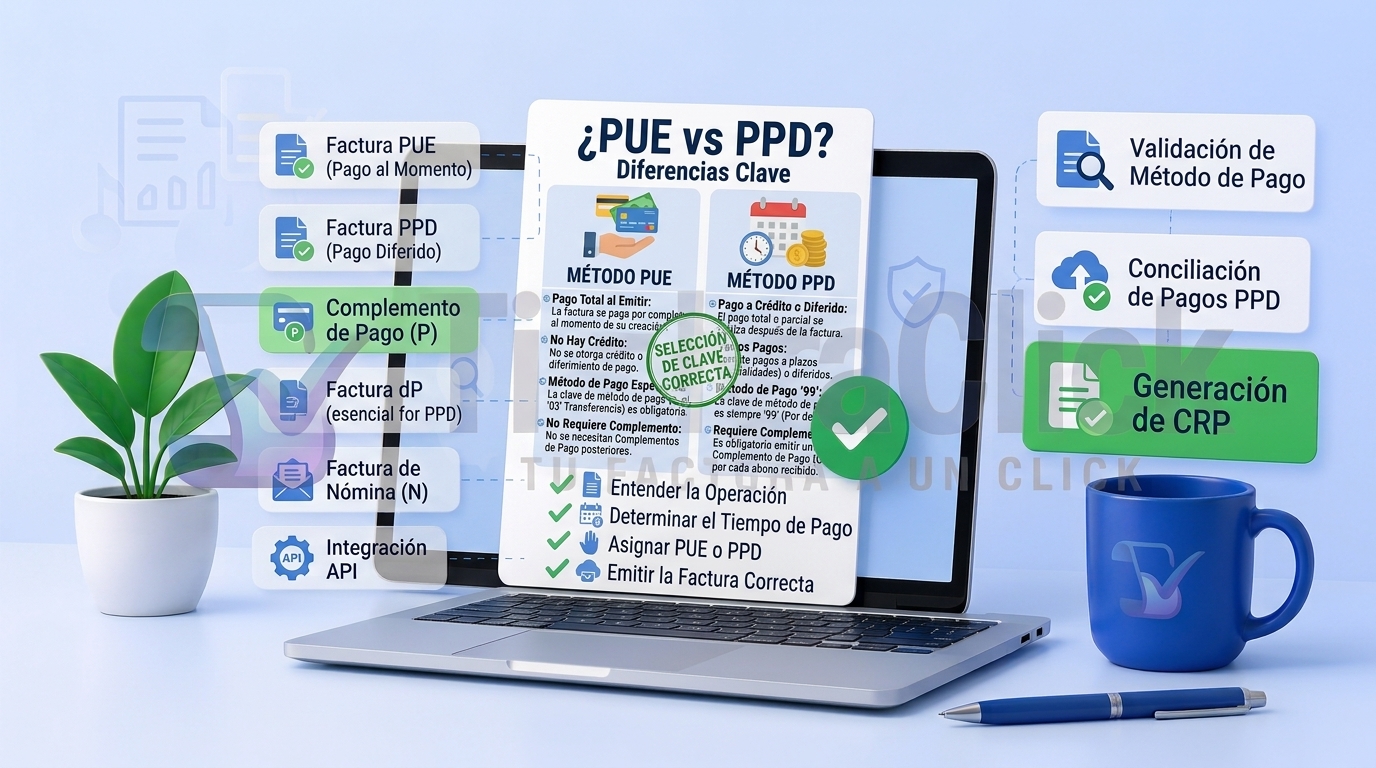 Comparativa entre PUE y PPD en facturación electrónica: Pago en una sola exhibición vs Pago en parcialidades o diferido